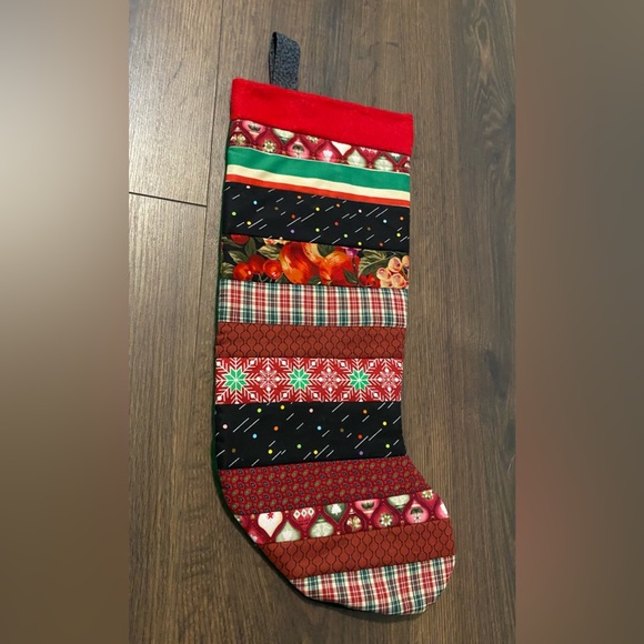 Handmade Patchwork Fabric Striped Christmas Stocking - Picture 3 of 9